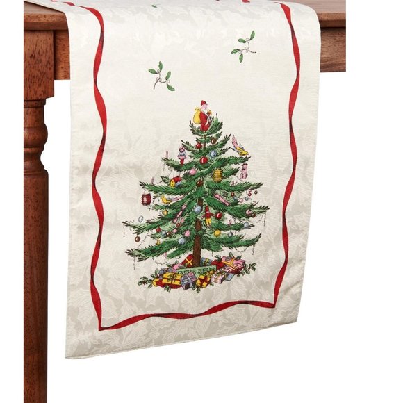 brand new IVORY-colored 14x72 inch Spode Whimsical Christmas Tree Table Runner - Picture 1 of 5